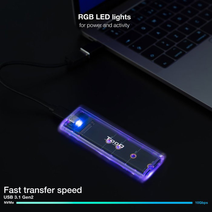 CAJA EXTERNA SSD M.2 NGFF/NVMe TRANSPARENTE RGB TOOQ